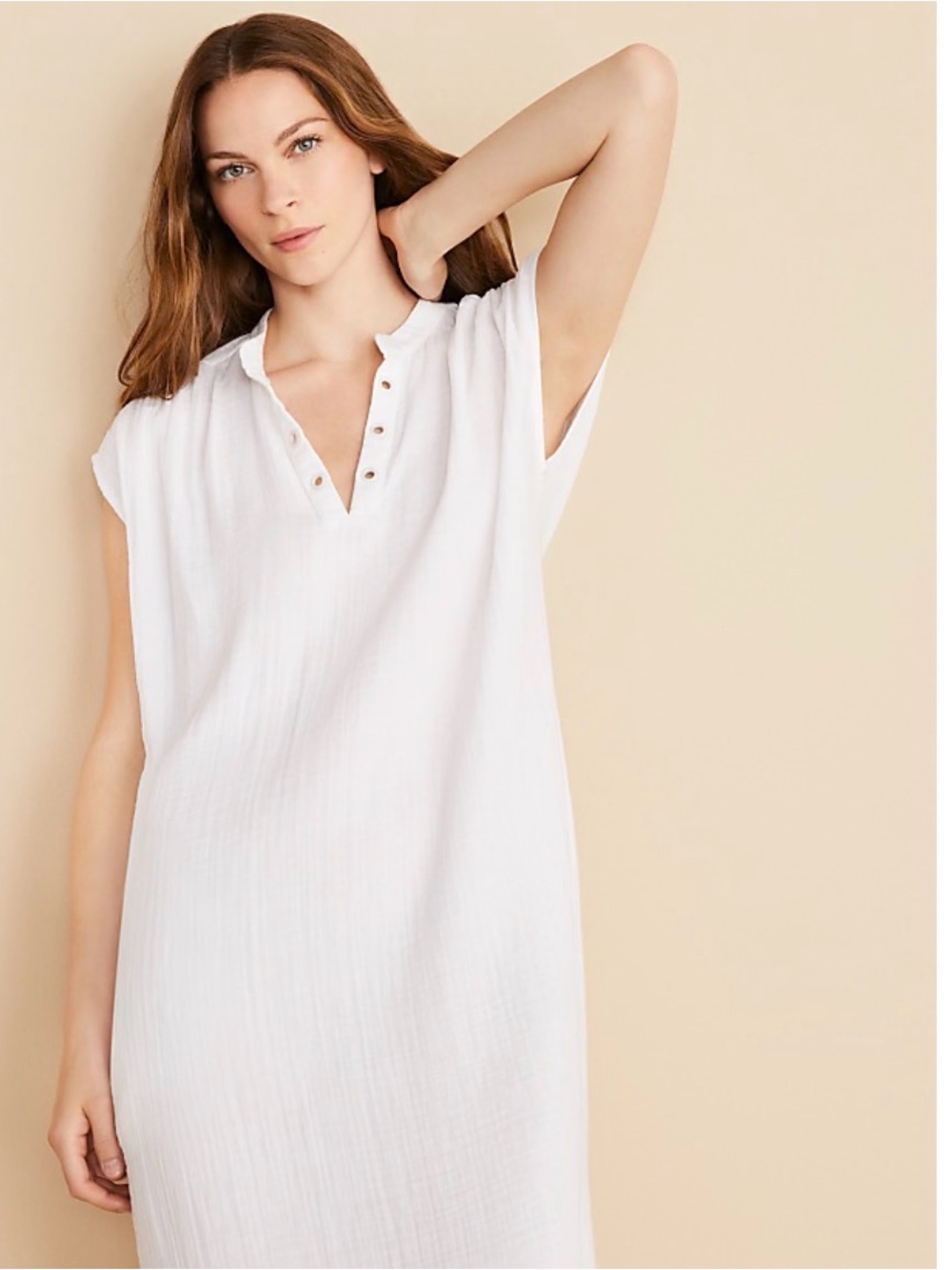 Lou & Grey Split Neck Triple Cloth Gauze Maxi Dress - Picture 2 of 13